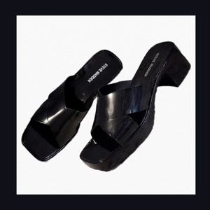 Steve Madden Black Y2K Style Square Toe Jelly Chunky Heels Black Size 9